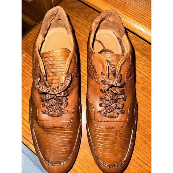 Paul Fredrick Mens Light Brown Leather Office Shoes Sz 9.5 Lace Up Comfy EUC main image 5